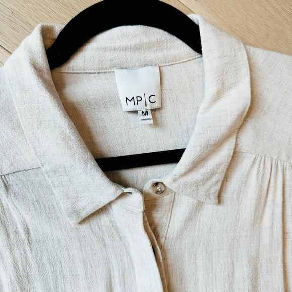 MINKPINK Revolve Linen Boilersuit Sand Wide Leg Utility Romper Jumpsuit Womens M - Picture 3 of 7